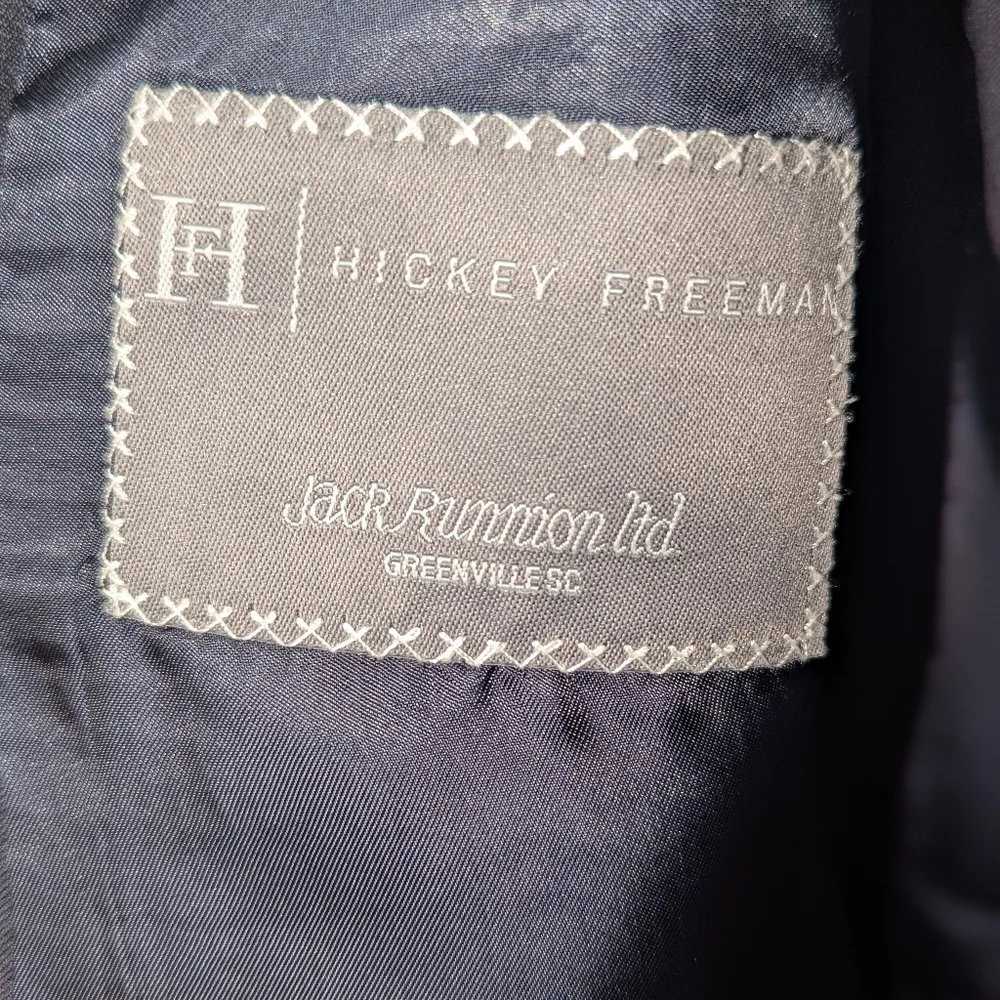 Hickey Freeman Navy Blue 100% Wool Suit 46L 34x29 Formal Wedding Business